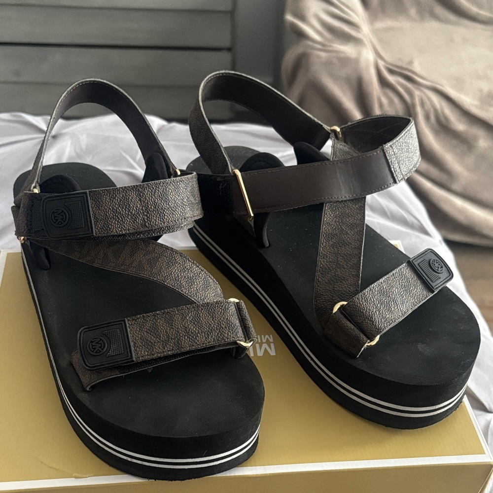 Michael Kors Black and Brown Strappy Sandals